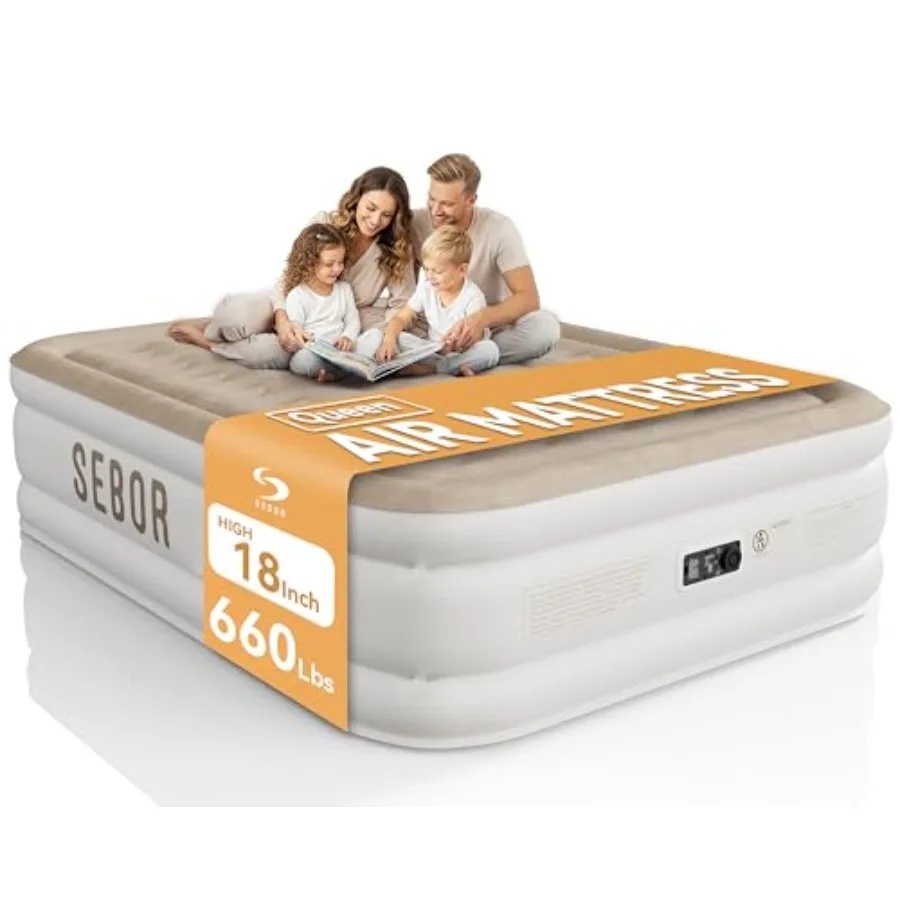 Air Mattress with Built-in Pump, Comfortable Self-Inflating Air Mattress with High-Speed Pump, Durable Blow Up Mattress with St