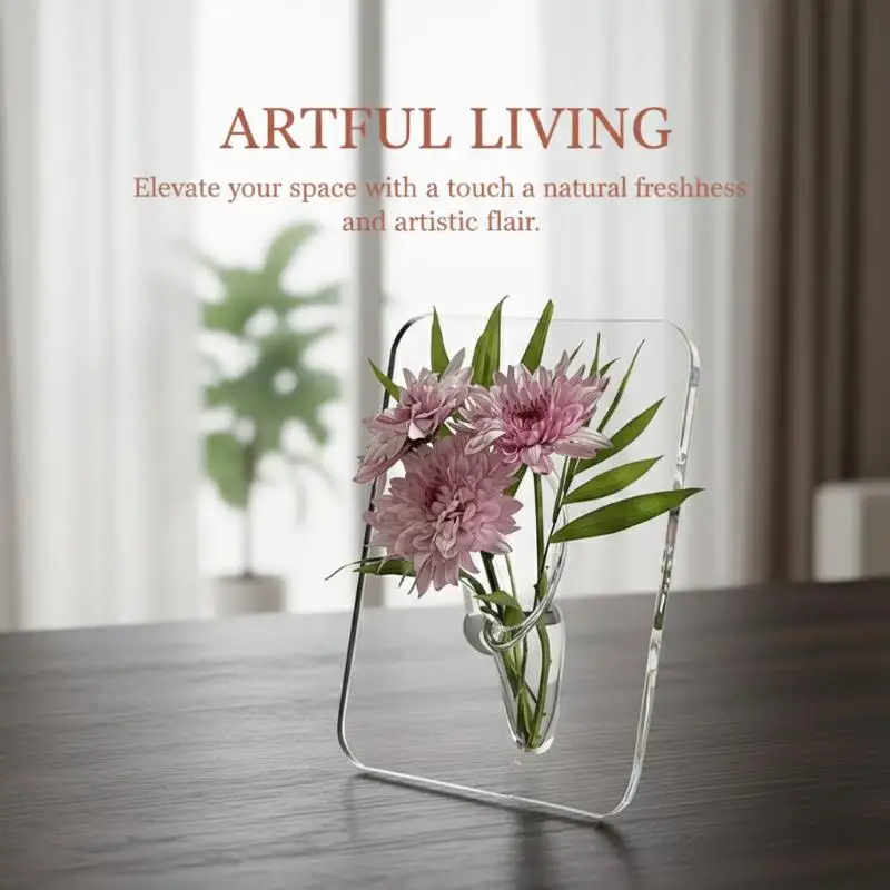 Minimalist Modern Art Acrylic Frame Clear Flower Vase Decorative Vases For Home Living Room Desktop Bookshelf Floral Decor