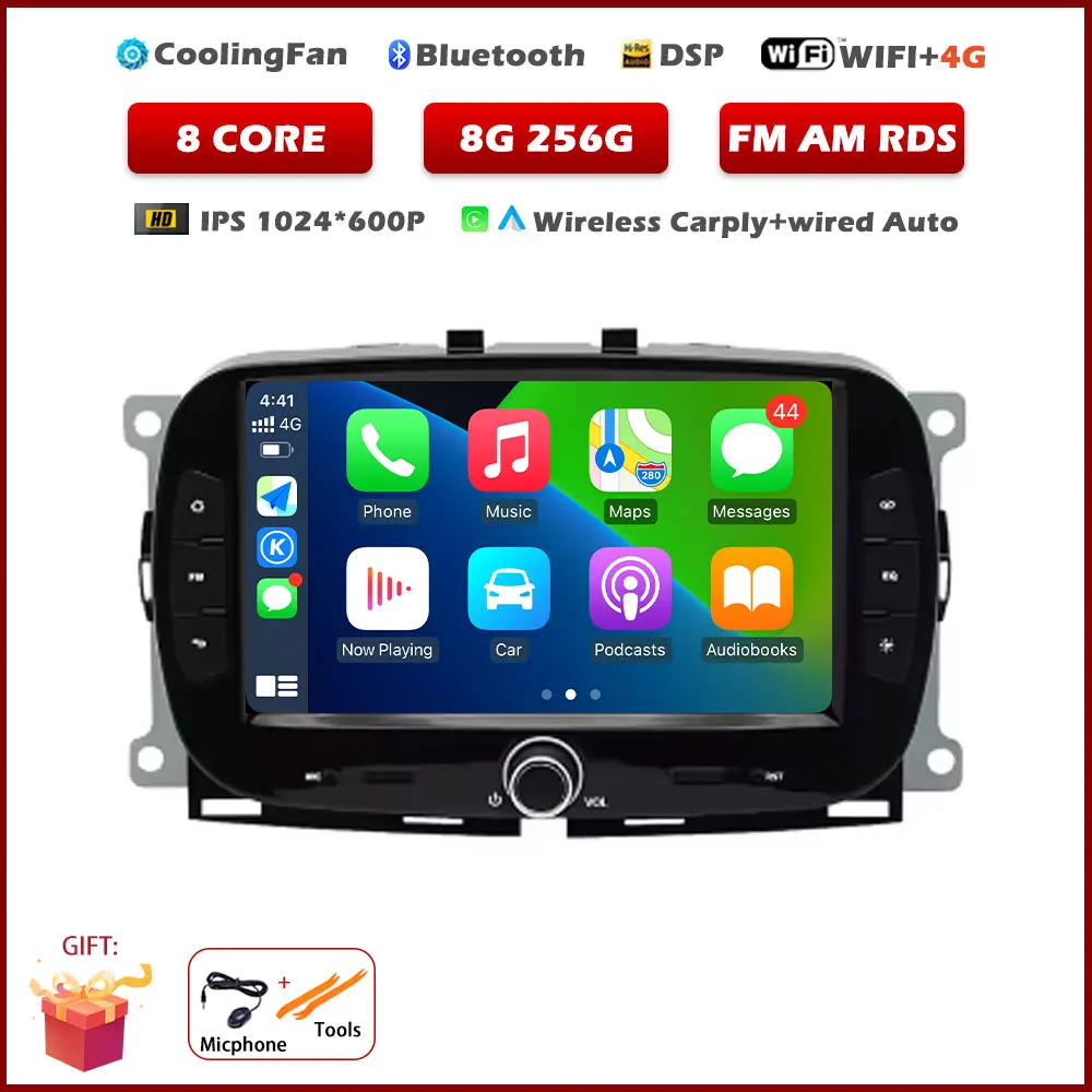 7 "Autoradio Voor FIAT 500 2016 2017 2018 2019 GPS Navigatie Android Auto Carplay Multimedia Speler 5G Wifi BT 360 Camera DSP