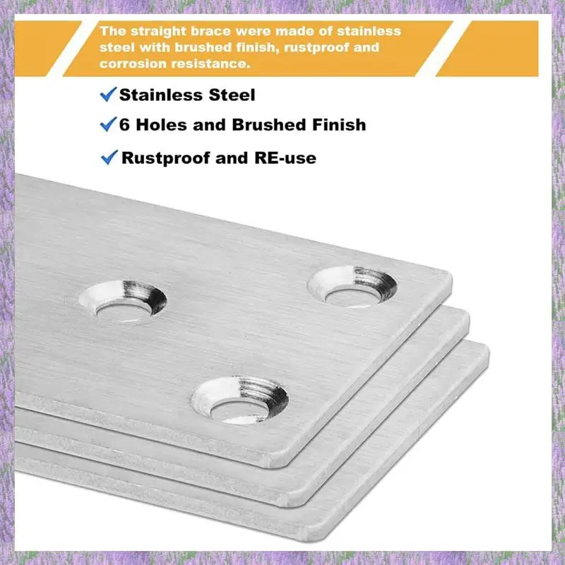 

A63K-20 PCS Flat Mending Plates Flat Bracket Silver Stainless Steel Mending Joining Plates Repair Fixing Bracket For Fence