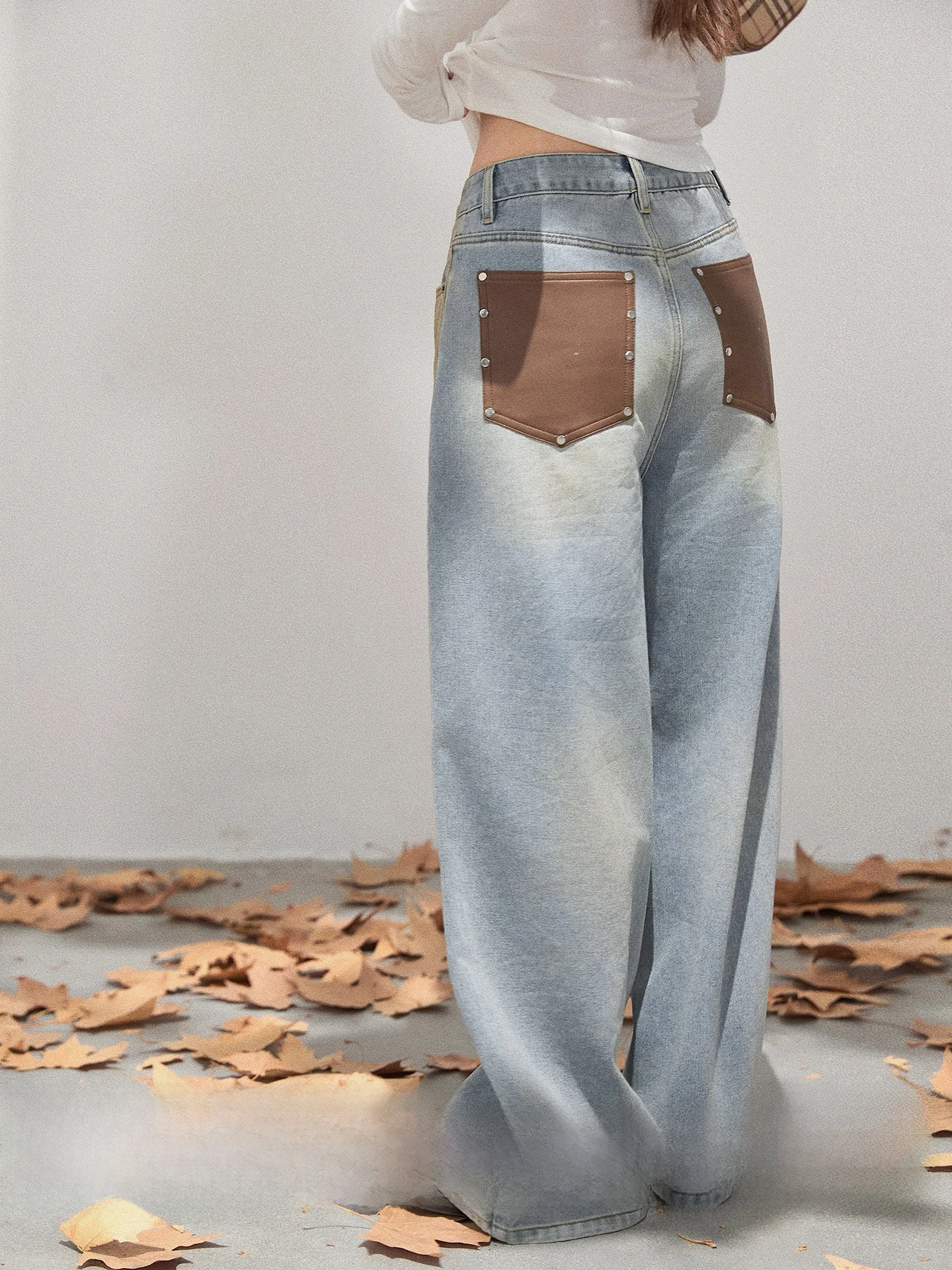 

Джинсы в стиле ретро, американские джинсы с грязью, женские повседневные свободные длинные брюки с высокой талией и широкими штанинами, брендовая l талия, повседневная одежда