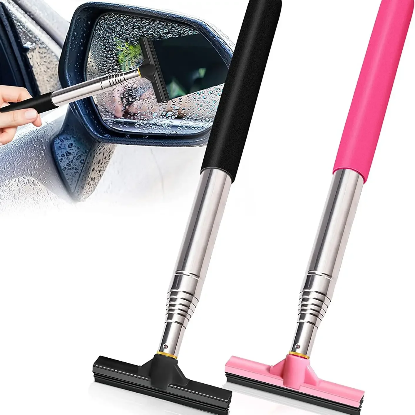 Portable Rainy Glass Window Cleaning Tool Wiper Extendable Handle Car Side Mirror Squeegee Telescopic Rearview Mirror Squeegee