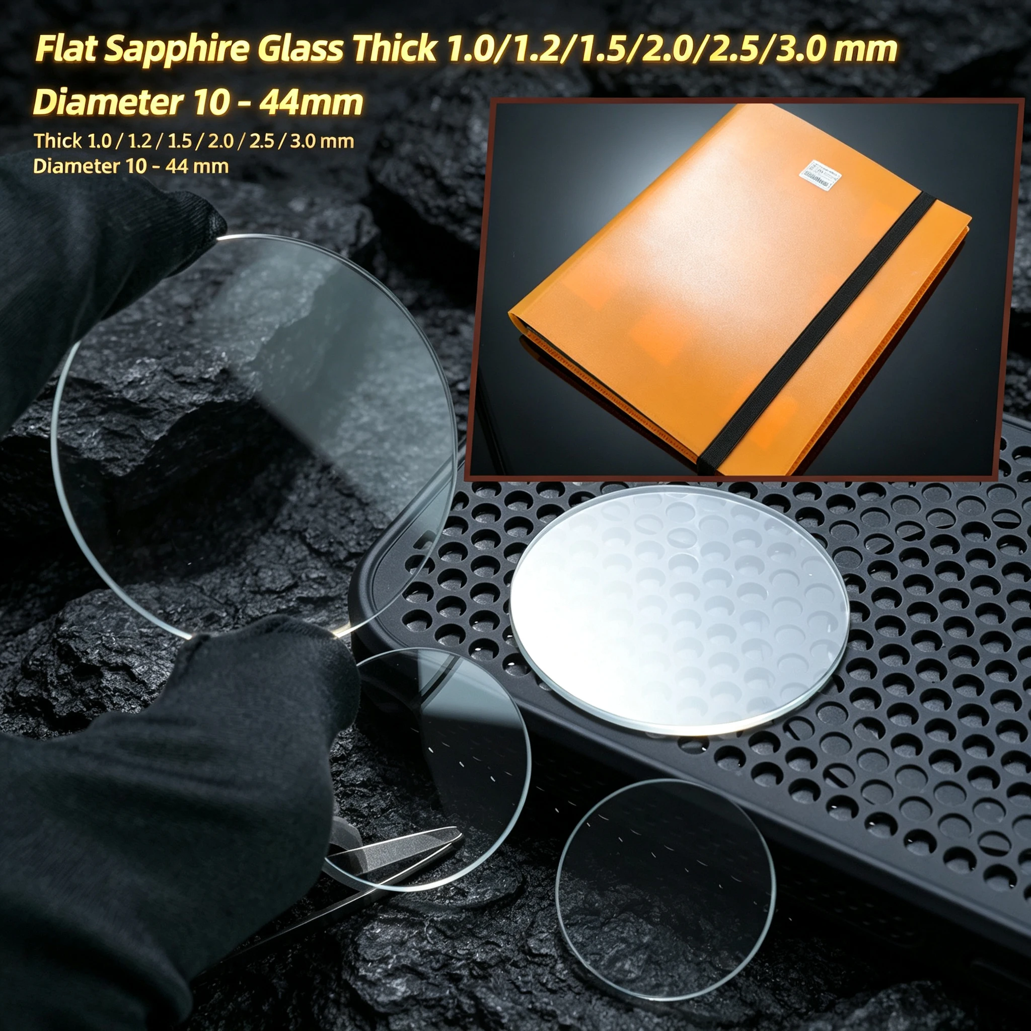 Flat Sapphire Glass Thick 1.0/1.2/1.5/2.0/2.5/3.0 mm, Diameter 10 - 44mm Transparent Crystal Mineral Glass Watch Parts