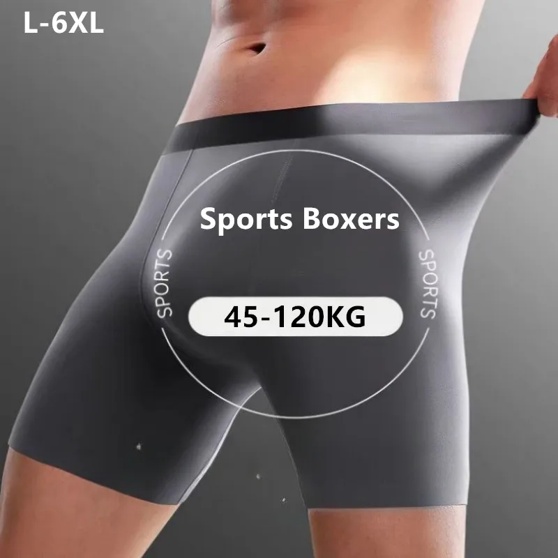

Men Gym Boxers Sports High Quality Seamless Lengthened Long Legs Running Underwear 5XL 6XL 120KG Underpants Boxershorts