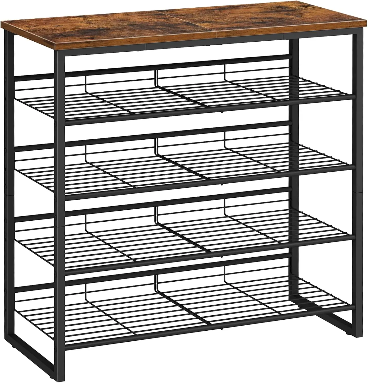 

5-уровневый регулируемый органайзер для обуви, вмещает 16–20 пар, устойчивый, прочный для гардероба в прихожей, коричневый, черный цвет в деревенском стиле