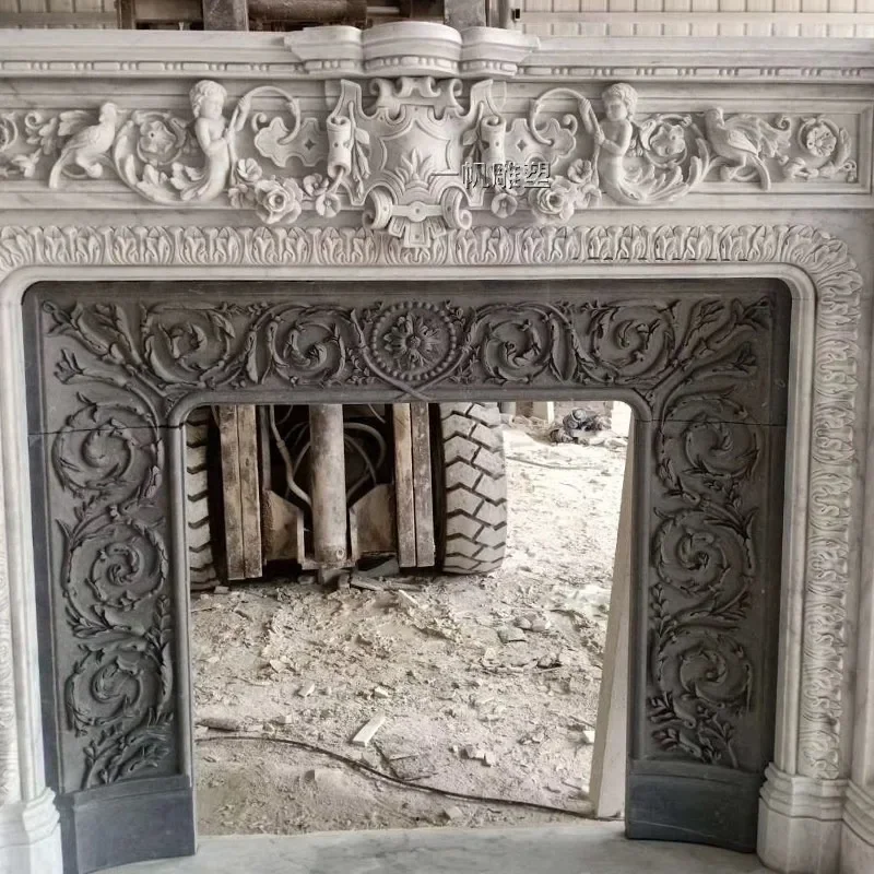 Marble fireplace French European stone stone carving white marble fireplace decorative cabinet Carrara white stone fireplace rac