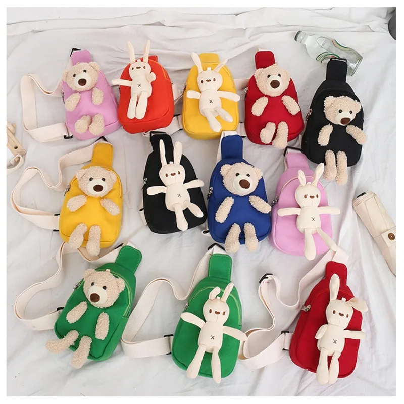 Children's Chest Bag New Handsome Bear Bag Plush Doll Kindergarten Change Shoulder Bag