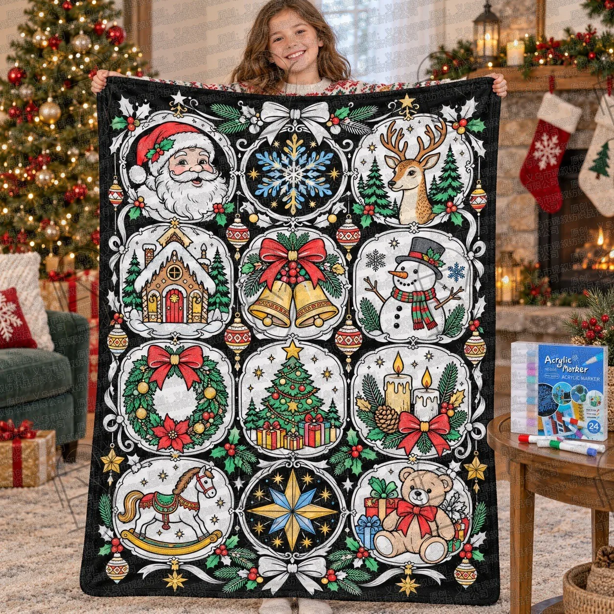 Plush Couch Blanket Cozy Christmas Dinosaur Mother Calf Hug Sleep Fireplace Half Painted Bedding Wrap Set