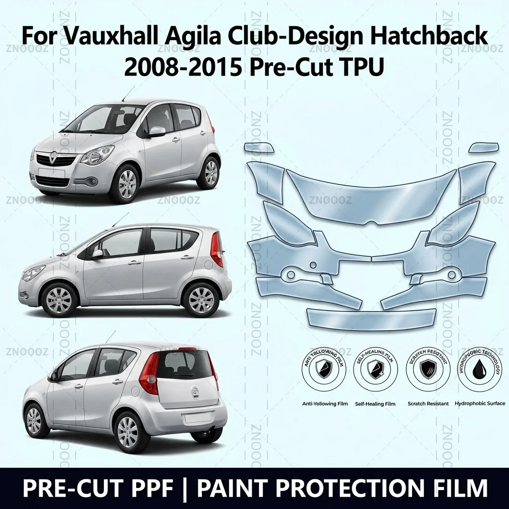 For Vauxhall Agila Club-Design Hatchback 2008-2015 Pre-Cut TPU PPF Paint Protection Kit Self Healing High Gloss Anti Hydrophobic