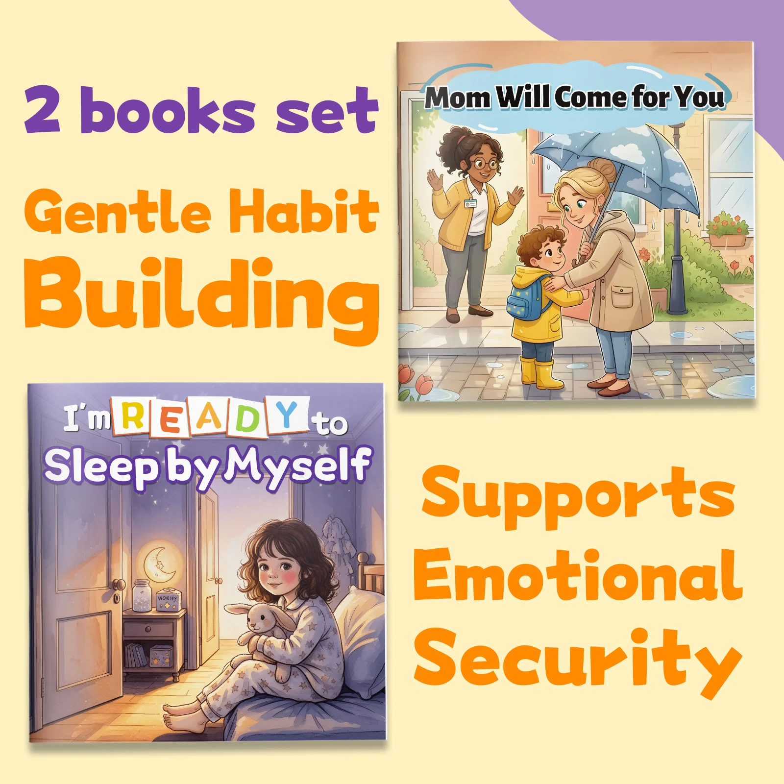 2-Book English Kids Emotional Comfort Picture Book Set, I’m Ready to Sleep by Myself + Mom Will Come for You