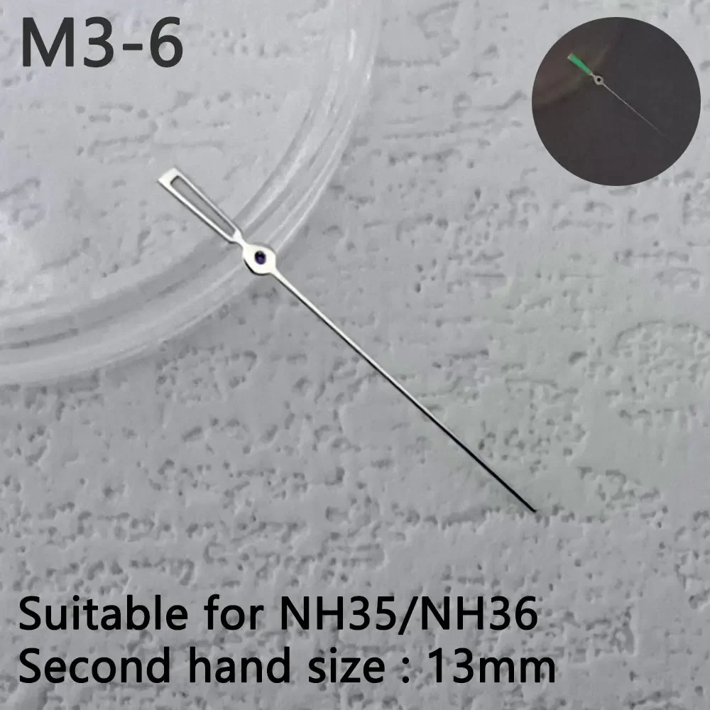 อะไหล่นาฬิกา13มม. เข็มเรืองแสงสีเขียวสำหรับ NH35/NH36ชิ้นส่วนอะไหล่นาฬิกาสำหรับการเคลื่อนไหว
