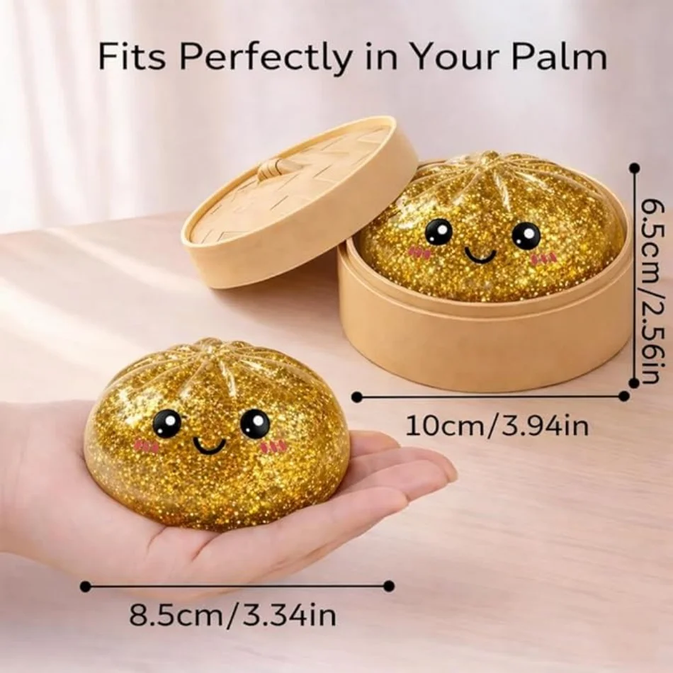 NEW Realistic Giant Dumpling Squeeze Toy with Bamboo Steamer Soft TPR Dough Ball Decompression Fidget Toy Creative Funny Gift