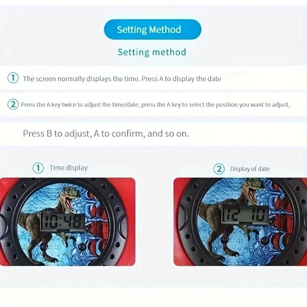 Creative 3D Dinosaur Cartoon Toy Watches Flip 24 Projection Children's Watches Digital Clock Luminous Electronic Watch Kids Toy