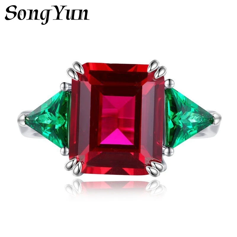 SONGYUN High Carbon Gemstones Jewelry S925 Sterling Silver EuropeanAmerican PigeonBlood Red & Green Zircon 10*12mm