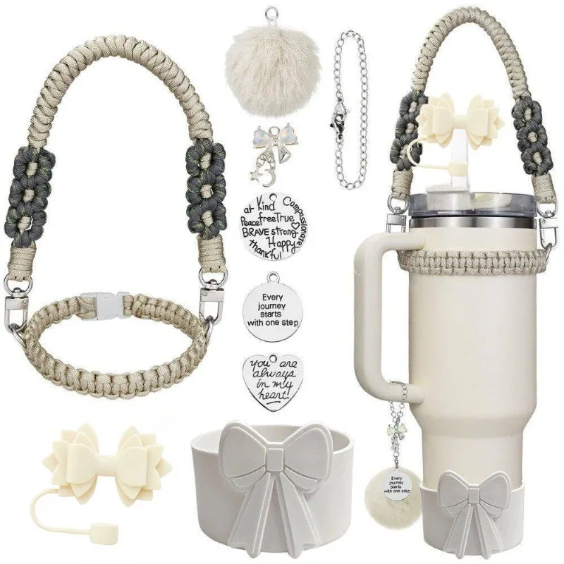 accessories for 40oz braided portable rope bow straw cap cup cover hairball pendant