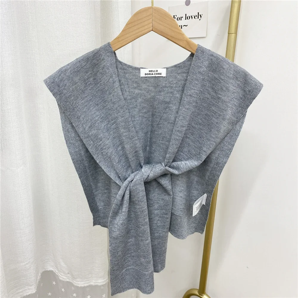 New Knitted Shawl Women's Summer Outside Air-conditioned Room Cloak Spring Autumn Korean Fashion Shoulder  Gray