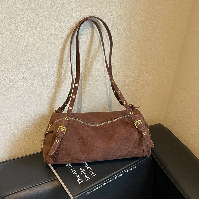 2026 New Retro Fall Square Shoulder Crossbody Bag Faux Suede Adjustable Wide‑Strap Women Soft Casual Travel Daily Handbag