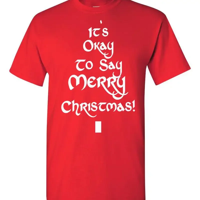 It's Okay to Say Merry Christmas Tree Shape Men's T Shirt 1726