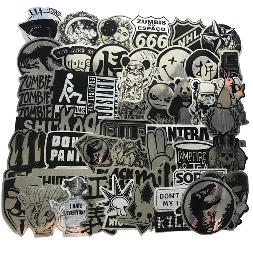 10/30/50/100PCS Imitating Metal Brand Logo Rock Band Stickers Graffiti Skateboard Luggage Cool PVC Waterproof Sticker Kids Toys