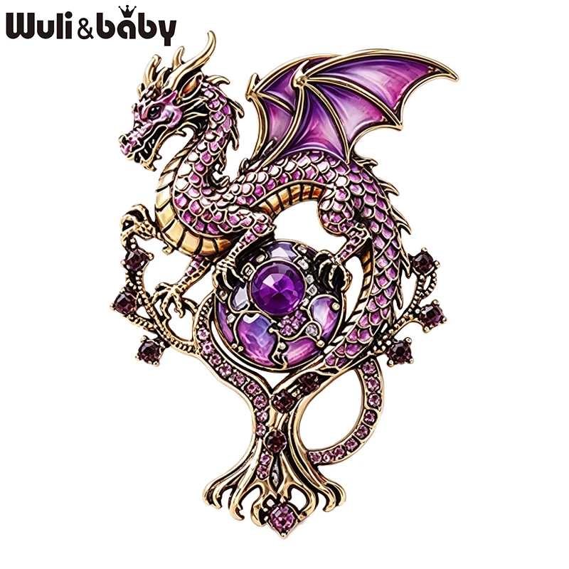 Wuli&baby Retro Magical Dragon Brooches For Women Unisex 5-color US Flag Animal Party Casual Brooch Pin Gifts