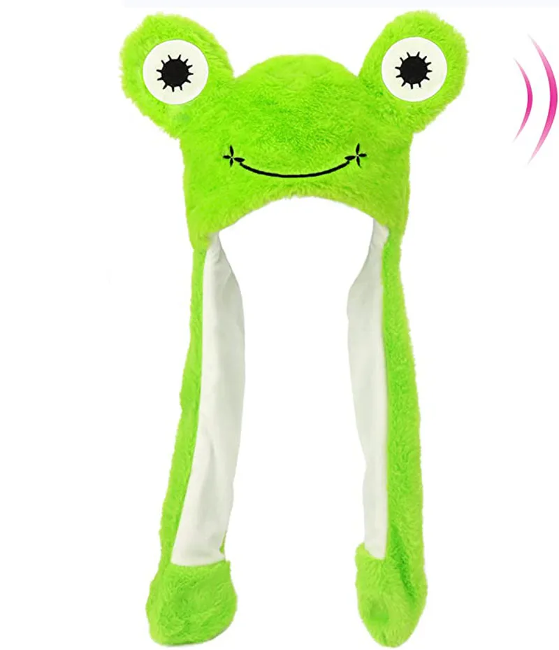 Glowing Animal Frog Hat Floppy Led Light Ears Moving Jumping Pop Up Beating Plush Dress Up Cartoon Cute Hat for Adult and Kids