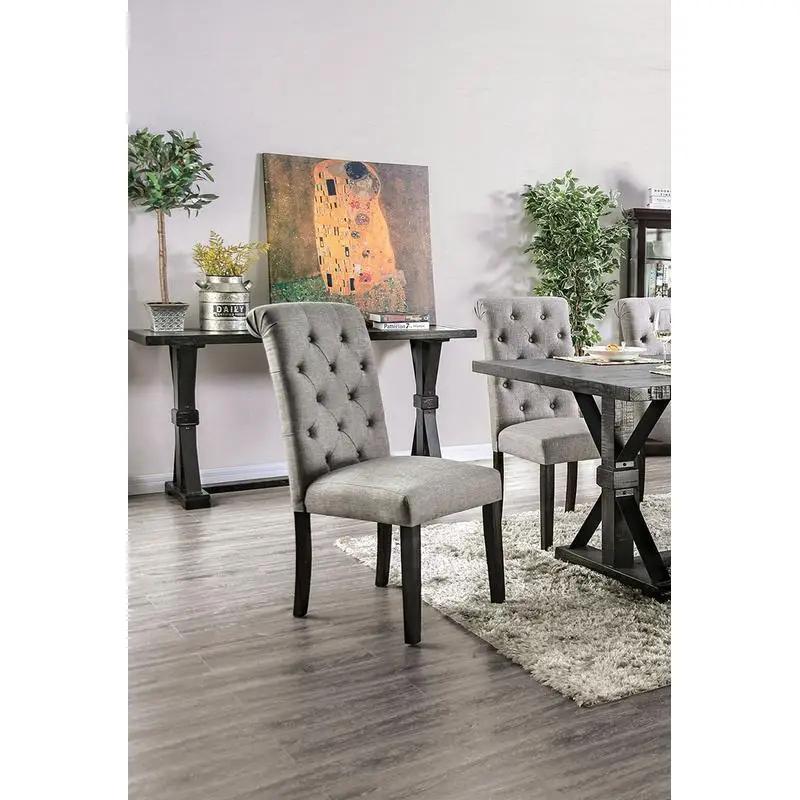 Juego de 2 sillas auxiliares clásicas, tela tapizada con botones, madera maciza, respaldo de desplazamiento, muebles de comedor rústicos