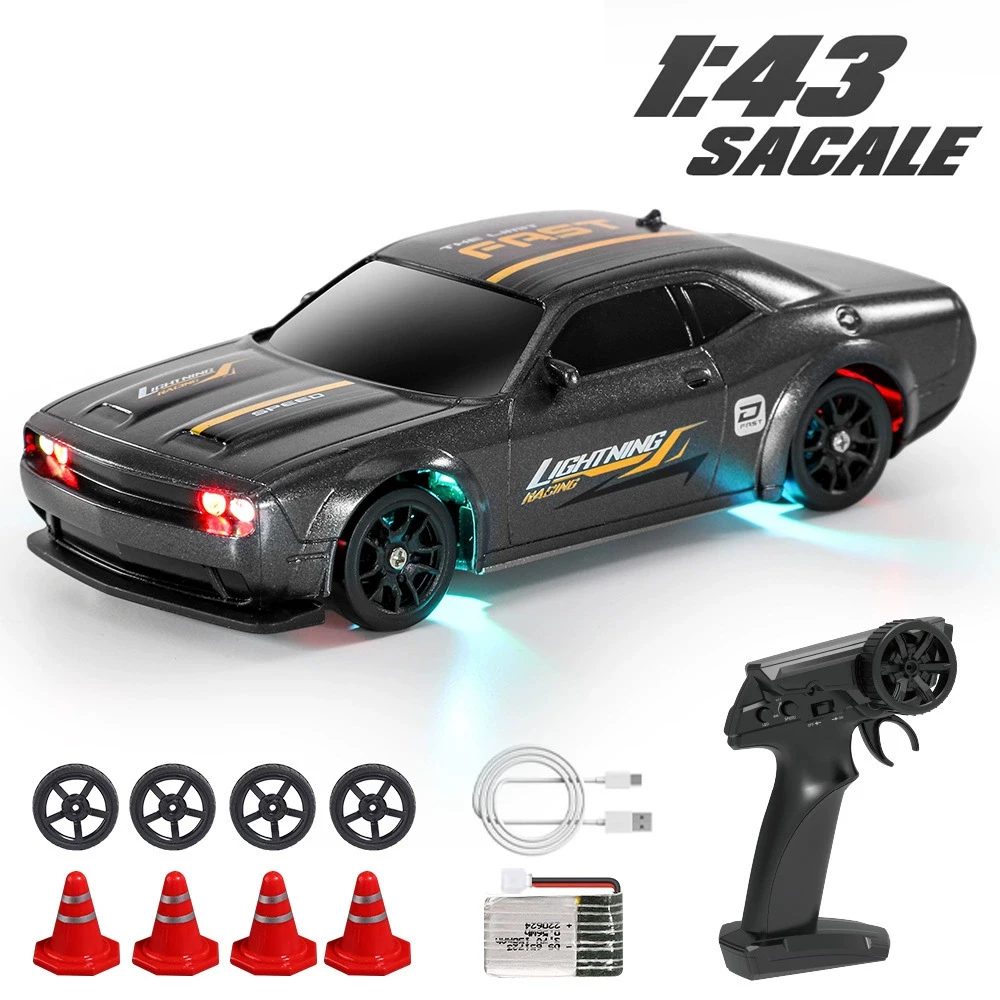 1/43 4WD RC Drift Car for Kids, Full Proportional High Speed Remote Control Racing Car with LED Lights Hobby Toy for Boys