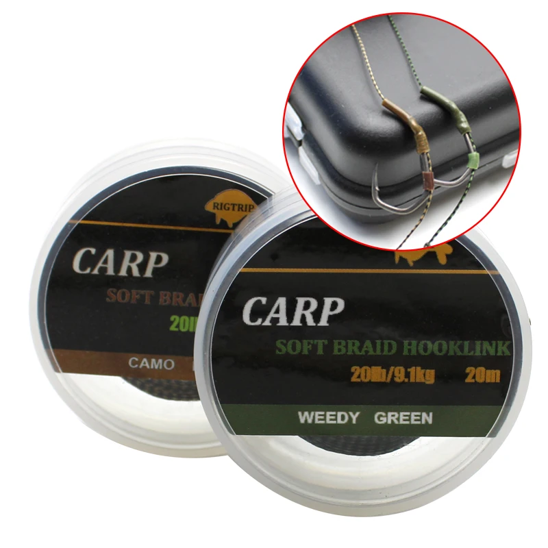 Accesorios de pesca de carpa, 1 Uds., 20m, Weedy, verde/marrón camuflaje, hilo de pescar firmemente suave, equipo de aparejo para el cabello