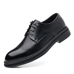 3 4 8cm Heel Spring Autumn Men's Leather Dress Shoes Fashion Casual New Designer Hollow Height Casual Platform Shoes Man