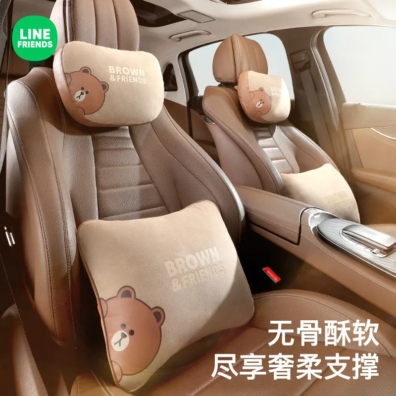 Soft Anime Brown Bear Sally Cony Plush Car Seat Headrest Kawaii Stuffed Neck Pillow Driving Pillow Cushion Decor Top Quality Toy