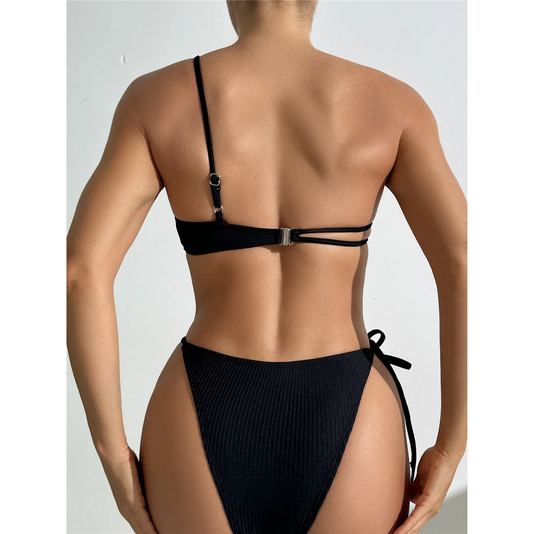 Neuer asymmetrischer One-Shoulder-Bikini mit hohem Beinausschnitt, Damen-Badeanzug, zweiteiliger Bikini-Set, Badebekleidung, Badeanzug, Schwimmanzug V6309 – Detail 9