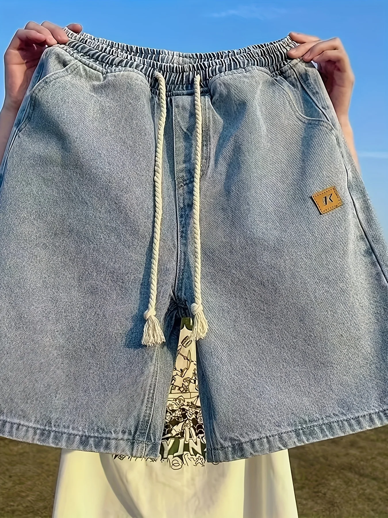 

Summer Thin Starry Sky Pattern Denim Shorts for Men, Loose Straight-Leg Mid-Length Pants, American Style Trendy Casual Five-Point Jeans