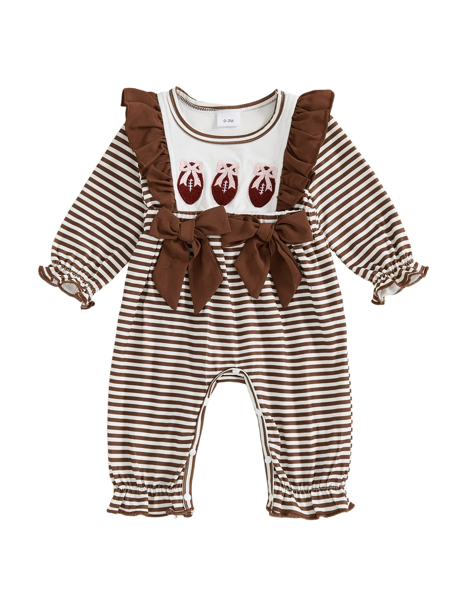 

Adorable Baby Girls Romper with Rugby Stripe Print and Bow Detail Long Sleeve Jumpsuit for Stylish Newborns - Fashionable