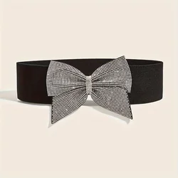 Rhinestone Bow Elastic Peplum Waistband Wide Wedding Party Dress Belts For Women Bling-Bling Corset