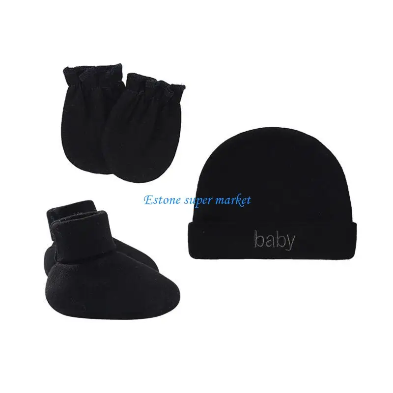 090B Baby Newborn Cotton Hat Gloves Foot Cover Set Newborn Single Layer
