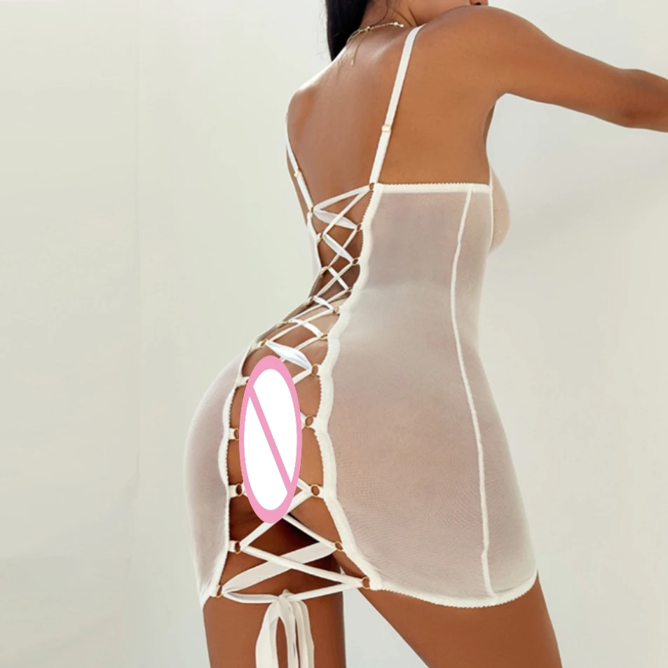 Koltailace Ladies Sexy Push-up Mesh Halter See-through Backless Seductive Shapewear Bodysuit