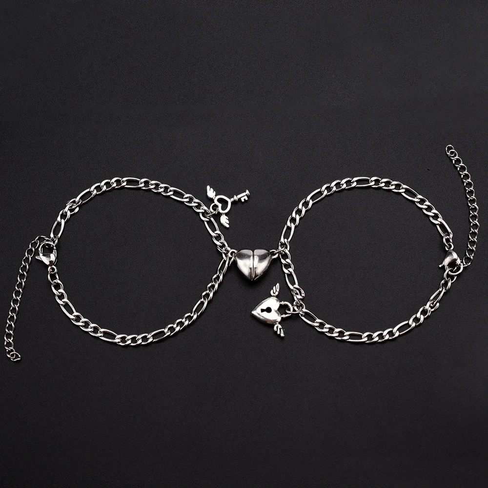 Korean Gift Alloy Key For Men Stainless Steel Magnet Attraction Heart Shaped Bracelet Fashion Accessories Couple Bracelet