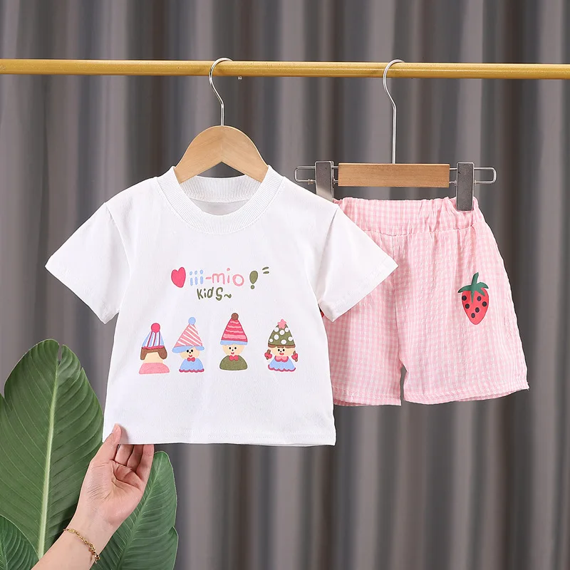 

2024 Summer Baby Girl 2 Piece Set Clothes for Kids Girls 9 To 12 Months Cartoon Printed Short Sleeve T-shirts and Shorts Outfits