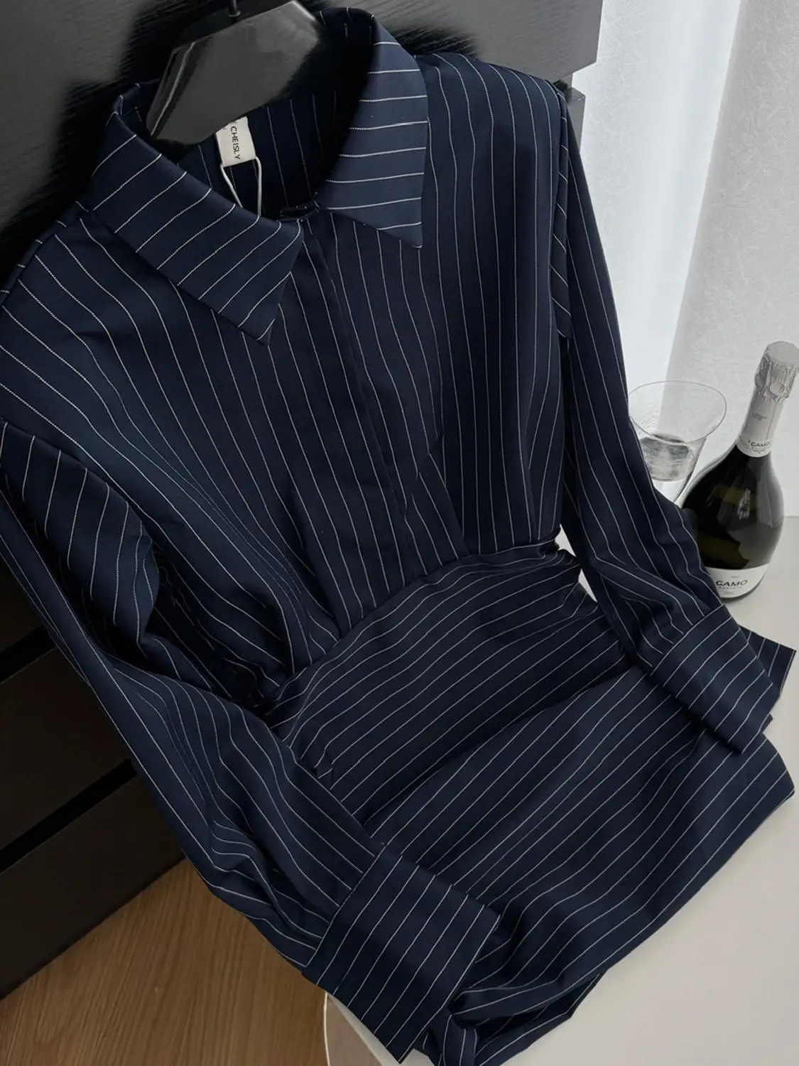 

Dol Stripe Long Sve irt Dr, женская облегающая винтажная юбка с запахом, модная осенняя новинка, боди a