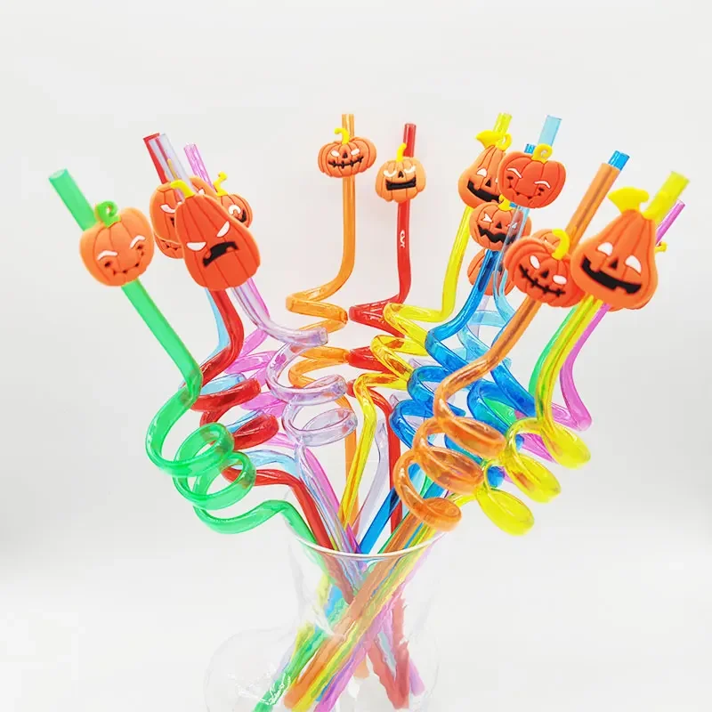 1/8pcs Halloween Pumpkin Theme Kids Party Straws Reusable Drinking Straw Supplies Environmrntal Creative Plastic Straws