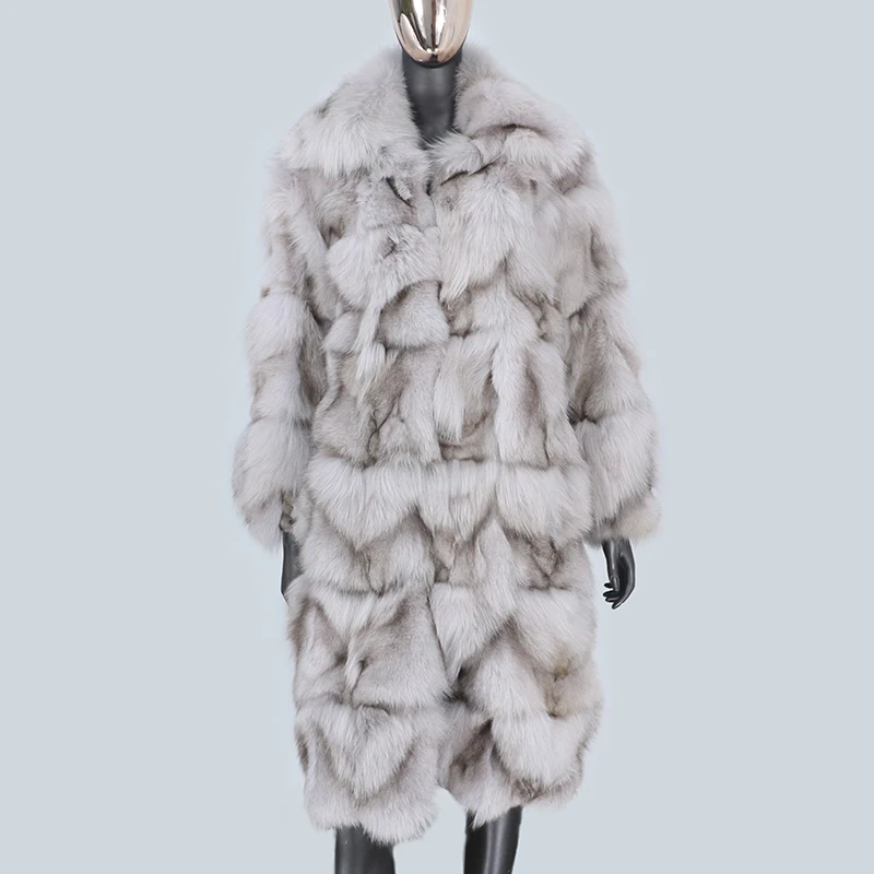 Furyourself 2023 Nieuwe X-Lange Natuurlijke Echte Fox Rex Konijnenbontjas Winterjas Vrouwen Bovenkleding Streetwear Dikke Warme Korea Los