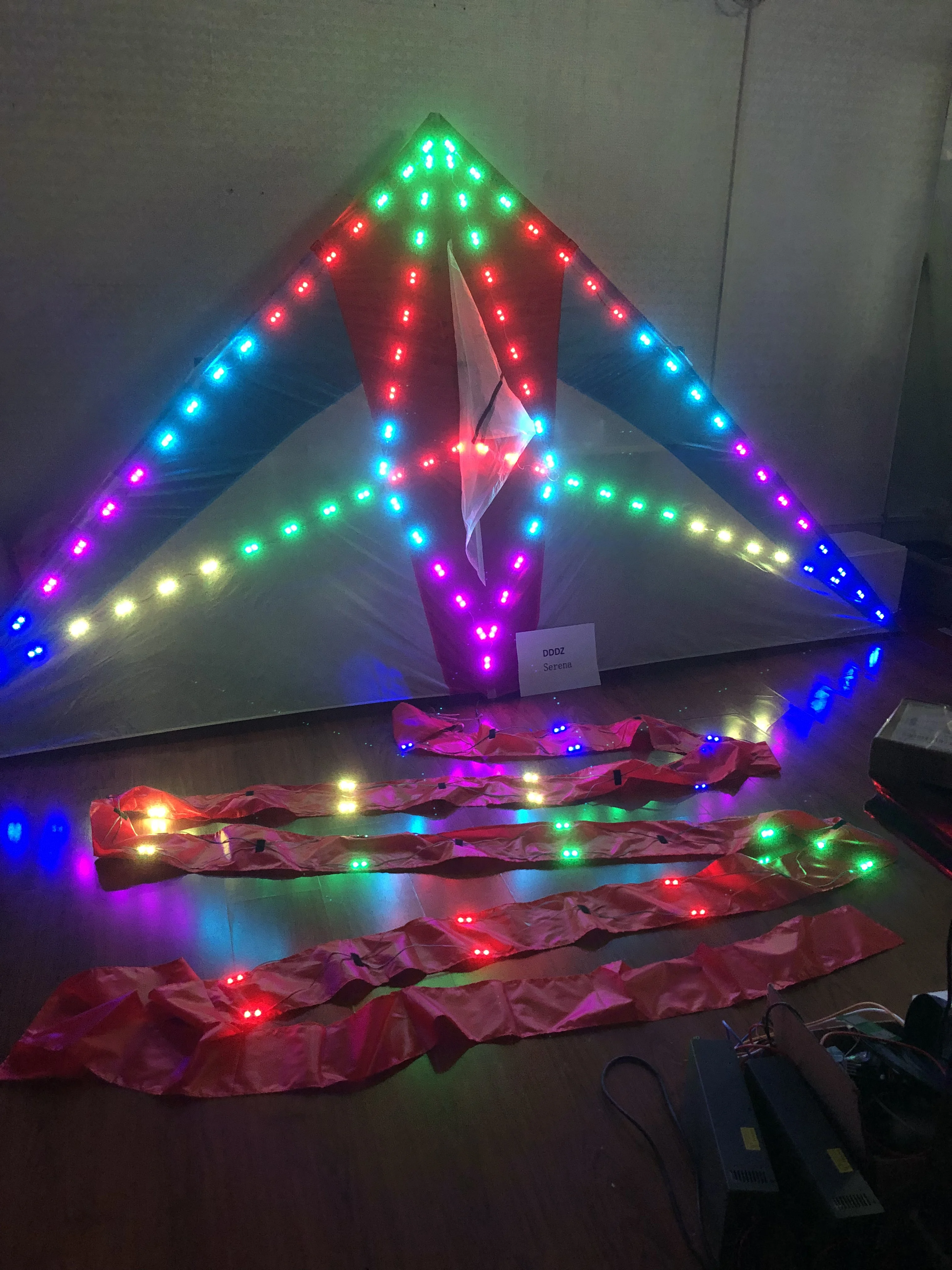 Big Triangle LED delta Night kite 3SQ. M diamond nylon delta kite with lights with 10m red flat tails