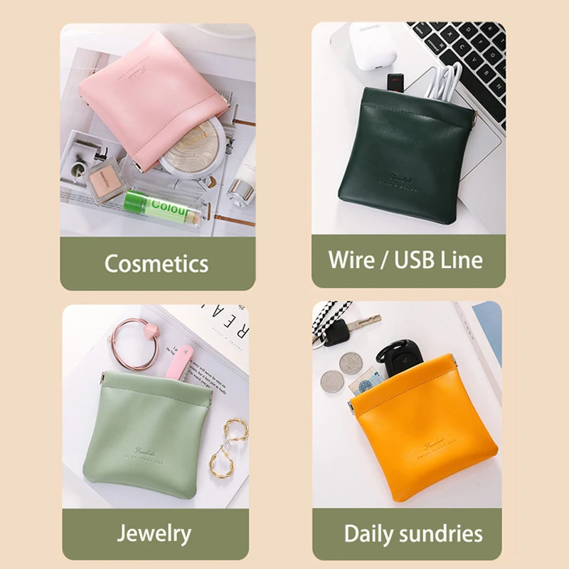 Lady PU Airpods Earphone Wire Bag Leather Cosmetics Lipsticks Holder Case Portable Travel Wire Jewelry Organizer Pouch Mini Bag