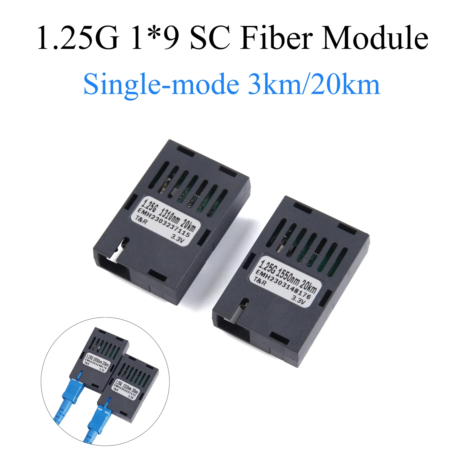 Módulo de fibra óptica SC UPC APC, módulo de 1000M Gigabit 1,25G, 1x9, modo único, 1310nm/1550nm, Kit A + B, 3KM/20KM, 1 par