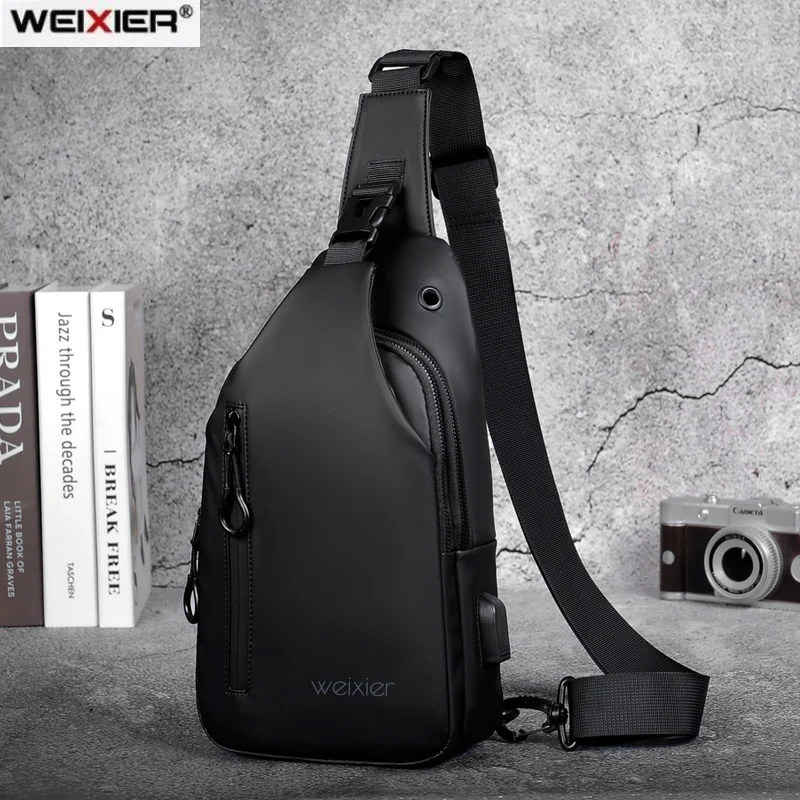 Weixier Men\'s Chest Bag 2021 New Outdoor Sports Messenger Bag Multifunctional Waterproof Oxford Cloth Shoulder Bag Sling Bag Men