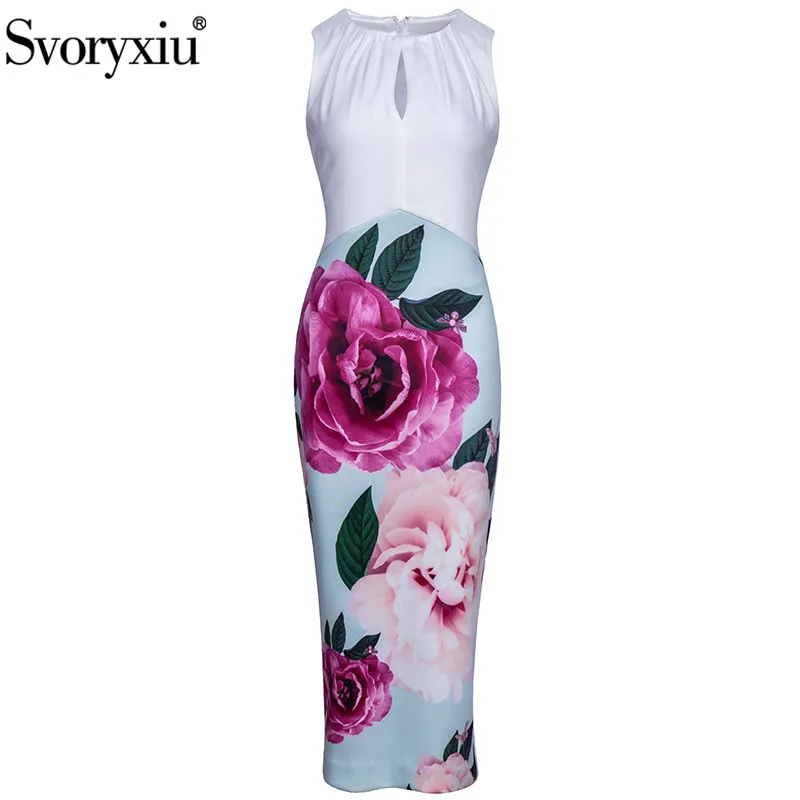 

Svoryxiu 2021New Runway Designer Summer Party Sheath Dress Women's Charming Flower Print Package Buttocks Dresses XXL Vestdios