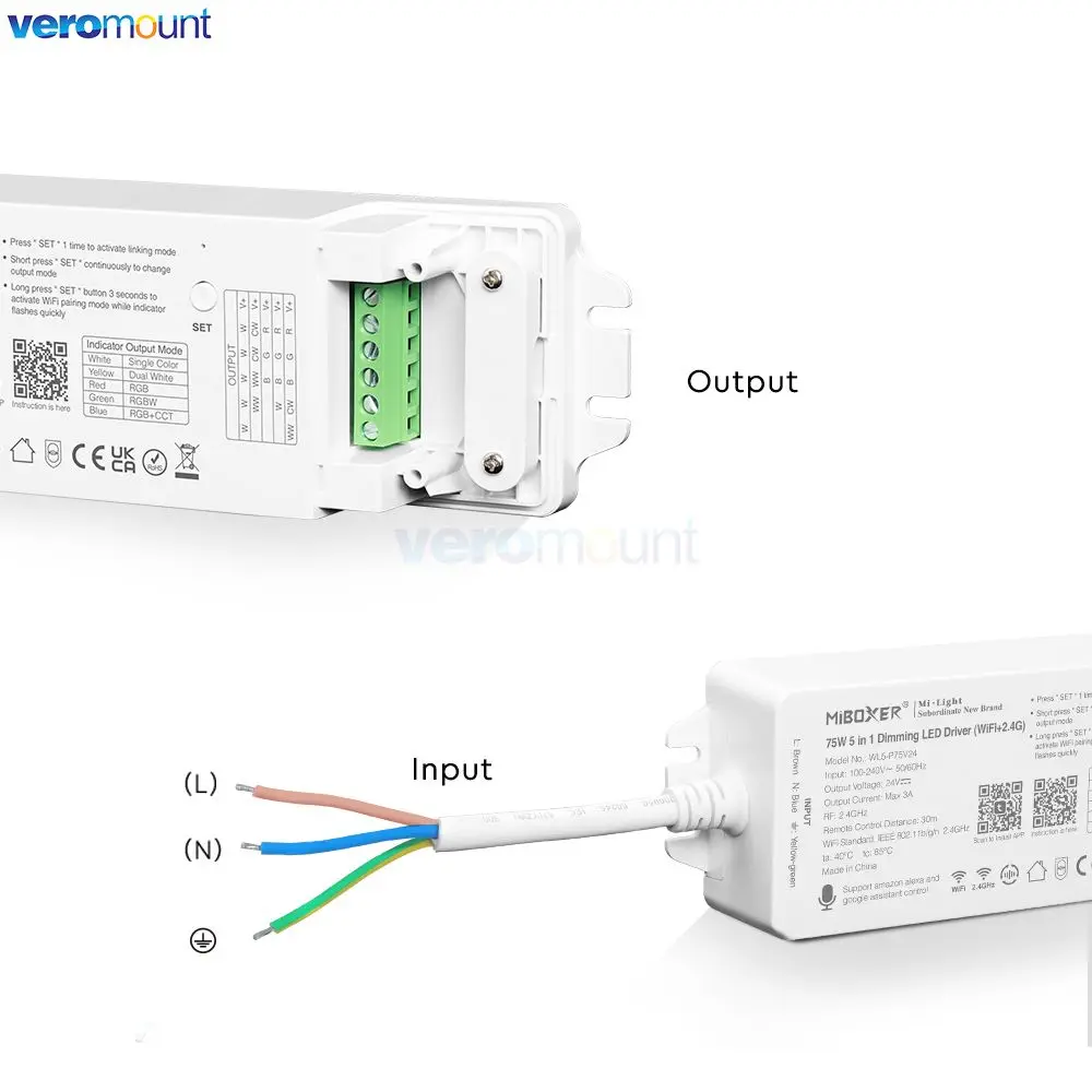 MiBoxer AC 110V 220V to DC 24V 75W WiFi 2.4G Remote Control Dimming LED Driver Single Color/Dual White/RGB/RGBW/RGBCCT LED Strip