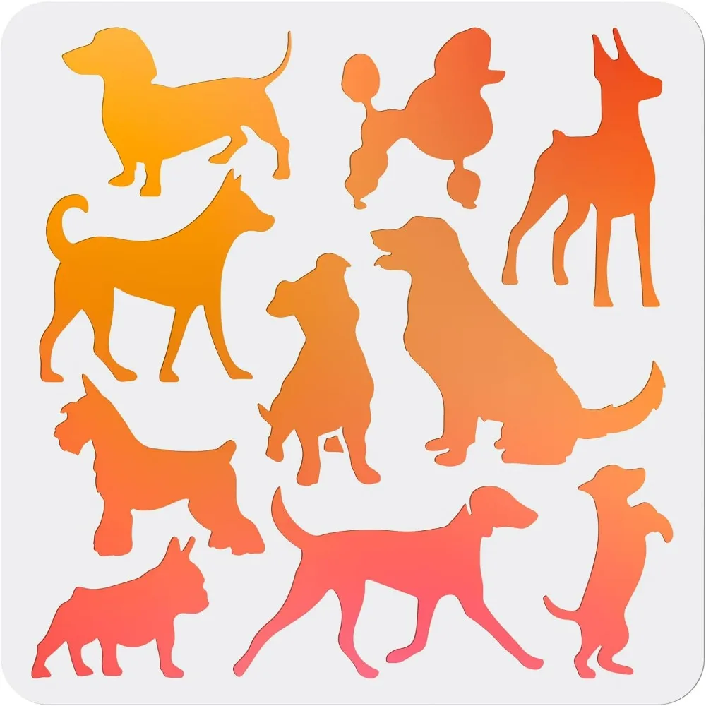 10 Styles Dog Stencil Dog Drawing Stencils 11.8×11.8inch Flexible Puppy Dog Pet Painting Paint on Wood/Fabric/Wall/Glass/Paper
