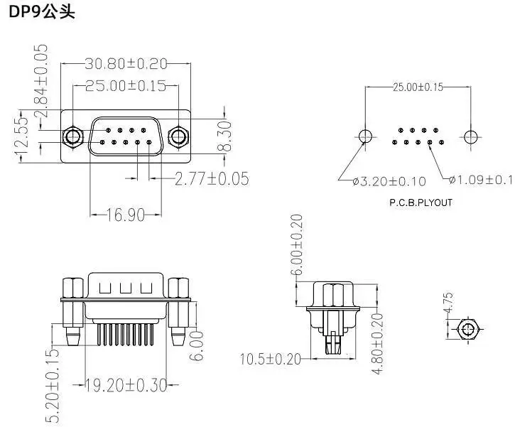 2 Stück DP9 Pin Rivet Fishhook Typ DB9/15/25/37 Stecker und Buchse Gerade Lötplatte Serieller Anschluss RS232 COM – Detail 1