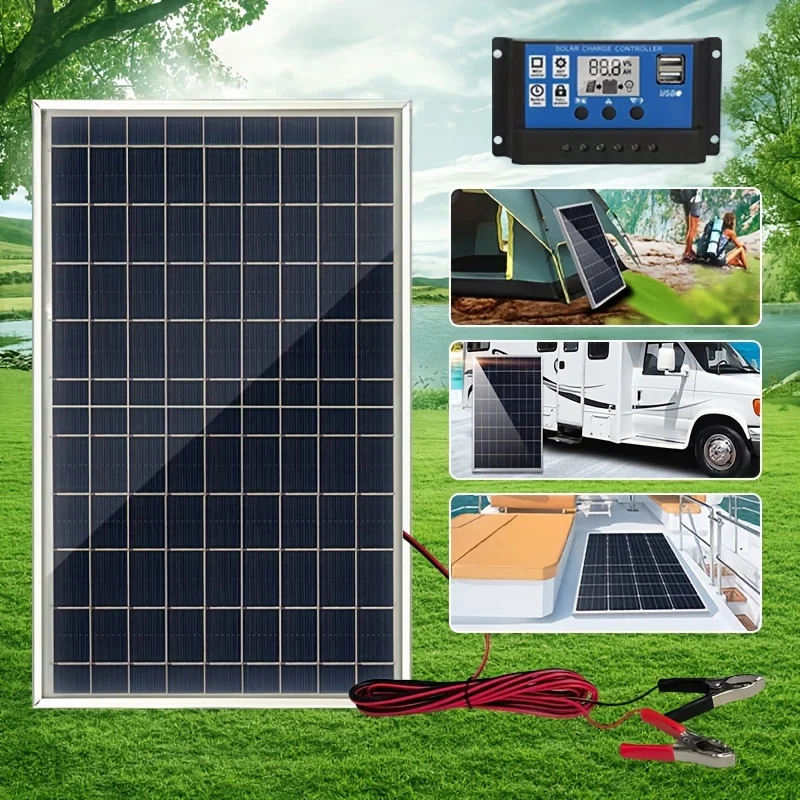 Portable Solar Panel Kit with 100A Controller DC 12V-18V-24V USB 5V Charger for RVs Boats Camping Hiking Phones Solar Powered
